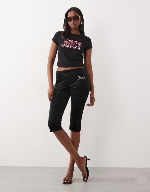 Esclusiva Juicy Couture - T-shirt nera con logo rosa leopardato, 4 di 4