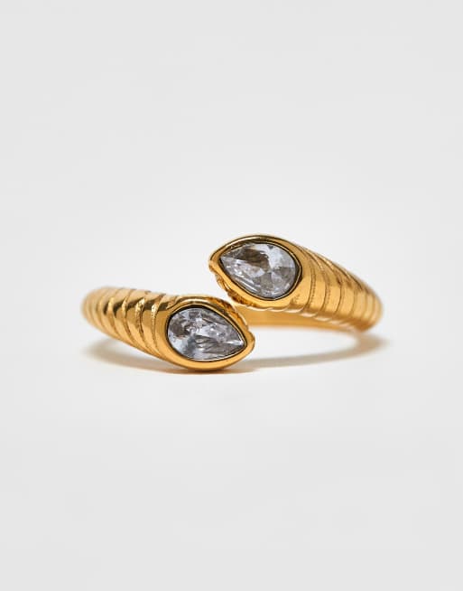 Esclusiva Kaiia - Anello avvolgente color oro in acciaio inossidabile con strass, 2 di 3