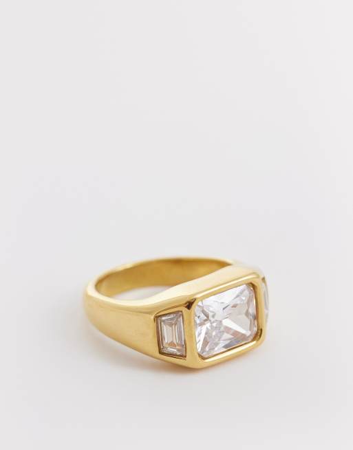 Esclusiva Kaiia - Anello dorato in acciaio color oro con strass squadrati