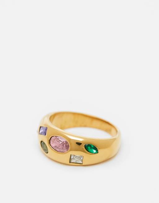 Esclusiva Kaiia - Anello dorato in acciaio inossidabile con pietre multicolore