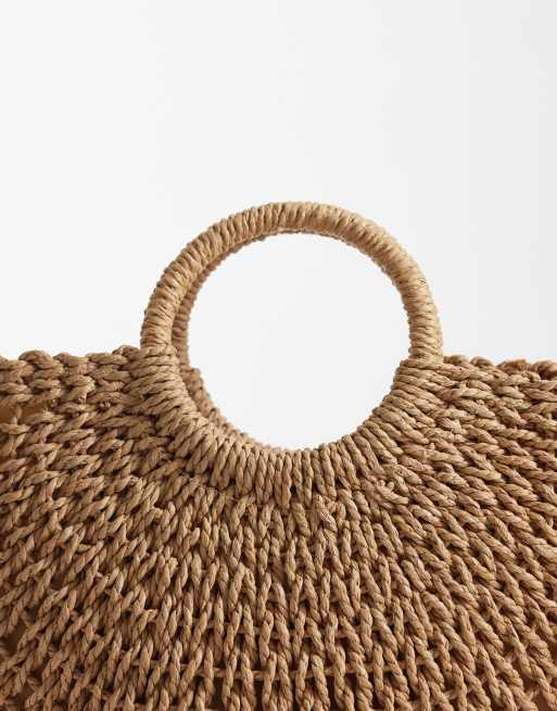 Esclusiva Kaiia - Borsa da spiaggia in paglia intrecciata marrone con manico superiore, 3 di 4