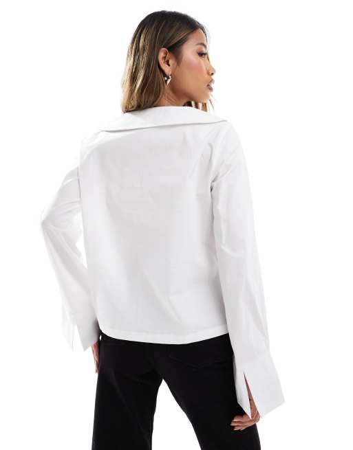 Esclusiva Kaiia - Camicia bianca in misto cotone con maniche ampie e colletto oversize    , 3 di 4