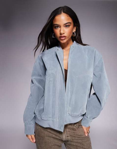 Esclusiva Kaiia - Giacca bomber in camoscio sintetico azzurro - view 1