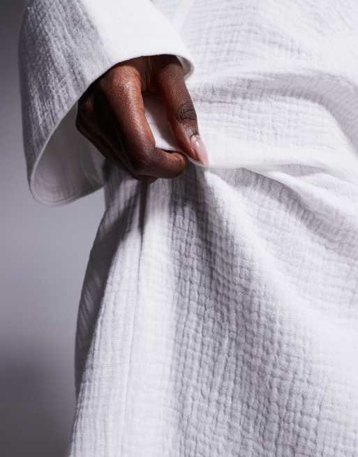 Esclusiva Kaiia - Gonna lunga in cotone testurizzato bianco con coulisse in coordinato , 5 di 5