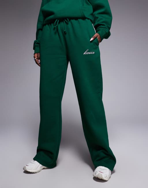Esclusiva Kaiia - Joggers a fondo ampio verdi e rosa in misto cotone con logo in coordinato  , 3 di 5