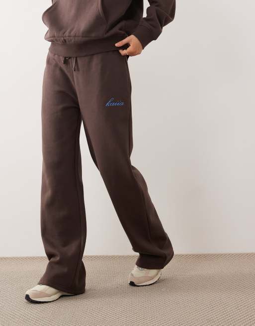 Esclusiva Kaiia - Joggers con fondo ampio misto cotone color cioccolato e blu in coordinato, 2 di 5