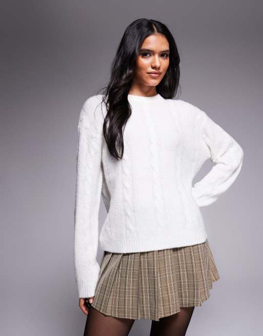 Esclusiva Kaiia - Maglione lavorato a trecce oversize color crema in coordinato