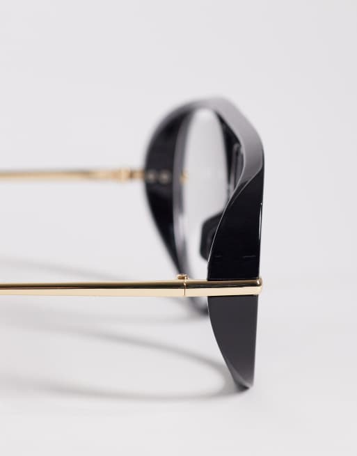 Esclusiva Kaiia - Occhiali aviatore oversize neri e oro con lenti trasparenti, 2 di 3