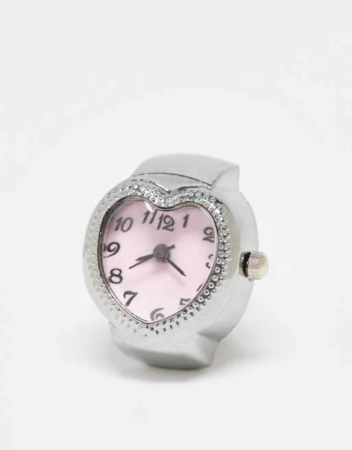 Esclusiva Kaiia - Orologio ad anello interattivo in acciaio inossidabile color argento e rosa con quadrante a cuore