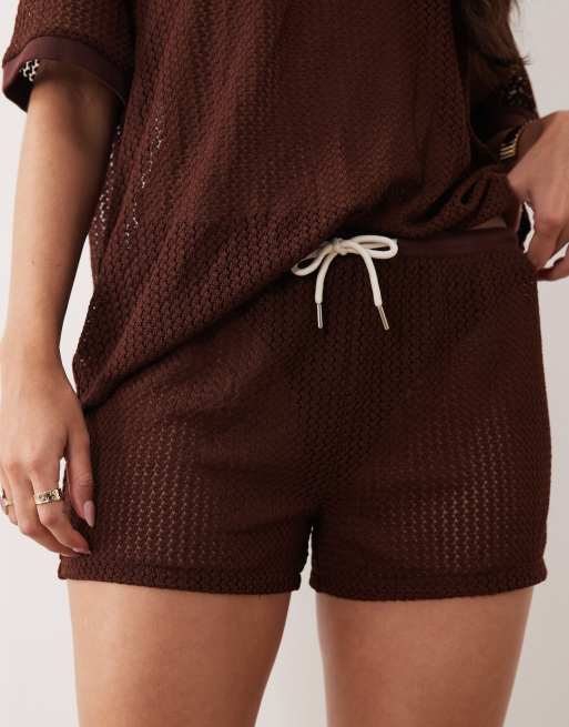Esclusiva Kaiia - Pantaloncini all'uncinetto color cioccolato in coordinato, 3 di 5