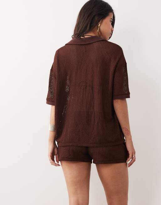 Esclusiva Kaiia - Pantaloncini all'uncinetto color cioccolato in coordinato, 5 di 5