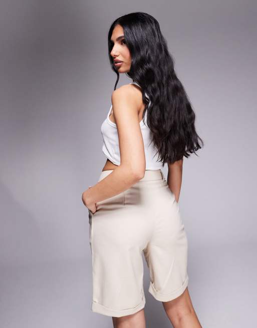 Esclusiva Kaiia - Pantaloncini taglio lungo sartoriali beige in misto cotone  , 4 di 5