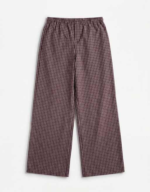 Esclusiva Kaiia - Pantaloni a fondo ampio marroni a quadri in coordinato, 7 di 9