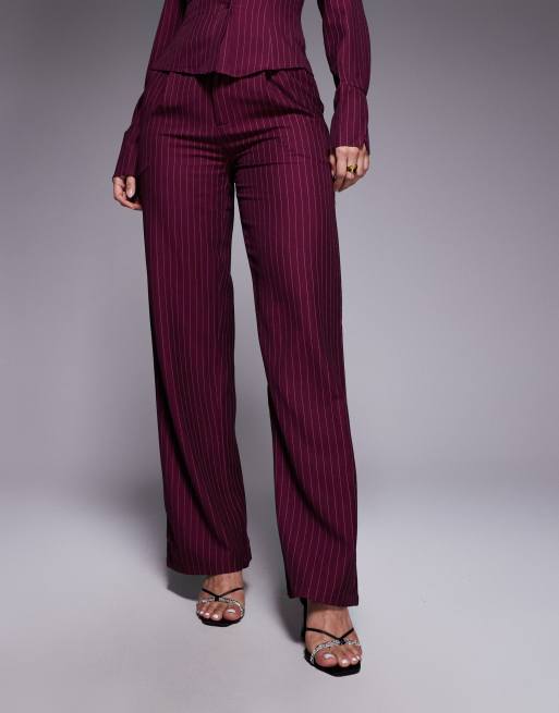 Esclusiva Kaiia - Pantaloni sartoriali dritti bordeaux gessato in coordinato, 2 di 5