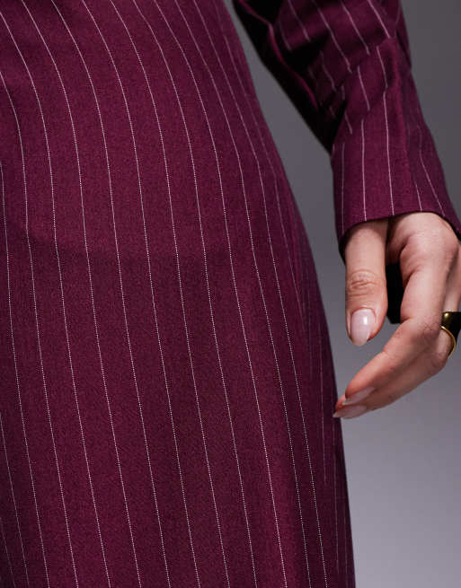 Esclusiva Kaiia - Pantaloni sartoriali dritti bordeaux gessato in coordinato, 5 di 5