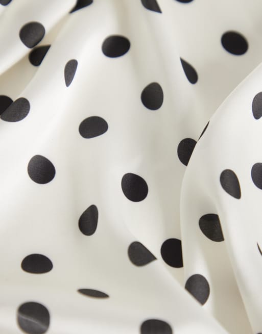Esclusiva Kaiia - Sciarpa in raso color crema e nero a pois, 2 di 3