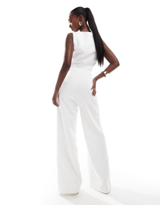 Esclusiva Kaiia - Tuta jumpsuit stile gilet bianca a fondo ampio , 3 di 4