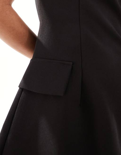 Esclusiva Kaiia - Vestito corto nero sartoriale con tasca e maniche ad aletta , 3 di 4