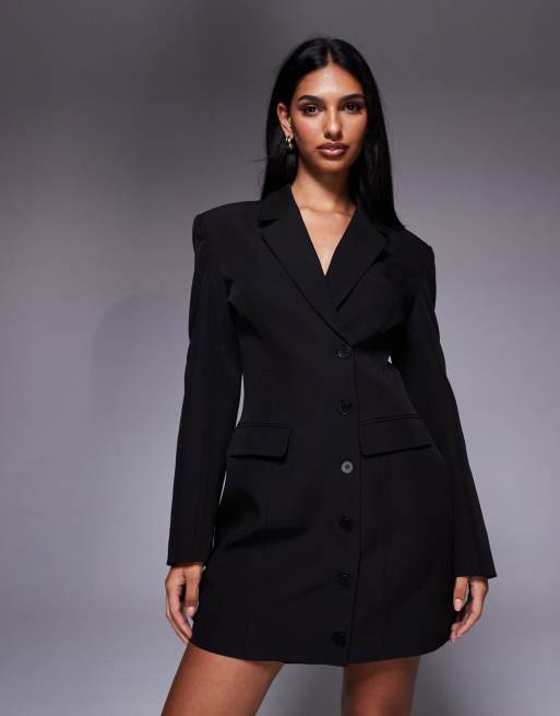Esclusiva Kaiia - Vestito corto stile blazer strutturato stretto in vita nero, 2 di 4