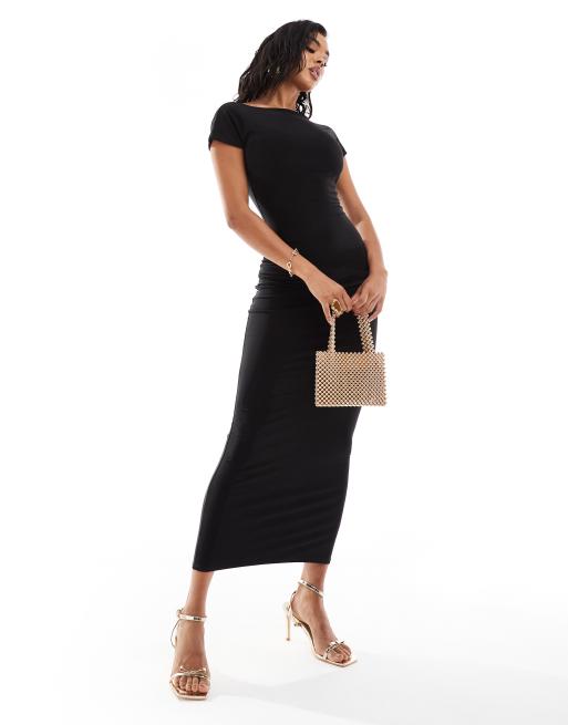 Esclusiva Kaiia - Vestito lungo aderente nero con maniche ad aletta e scollo sul retro
