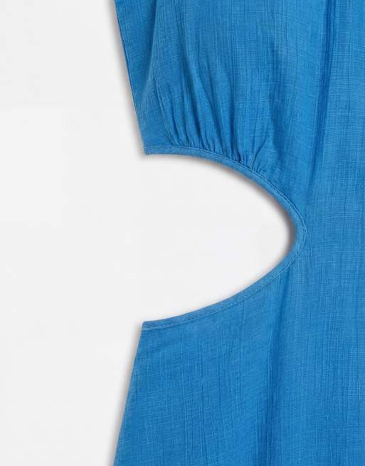 Esclusiva Kaiia - Vestito lungo allacciato al collo in misto cotone con cut-out color acqua, 8 di 8