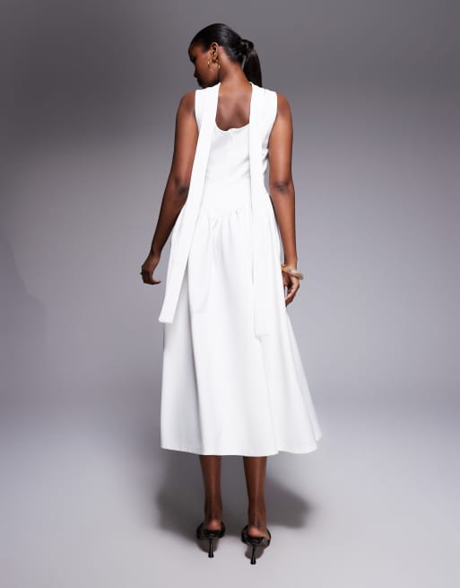 Esclusiva Kaiia - Vestito lungo bianco con scollo rotondo e vita scesa, 2 di 4