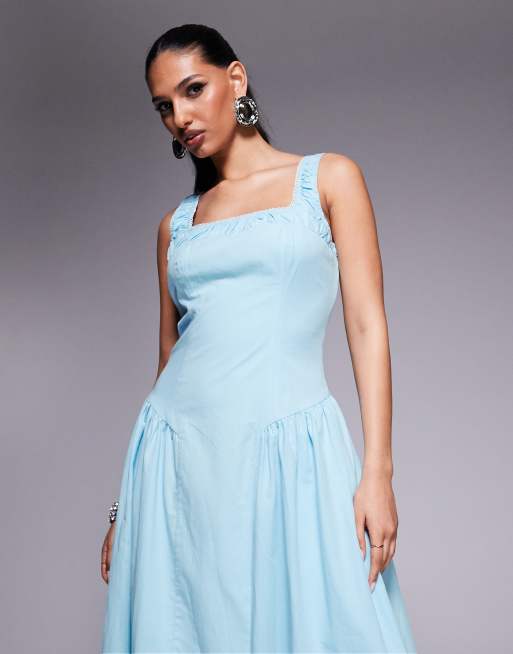 Esclusiva Kaiia Vestito lungo celeste chiaro in misto cotone con