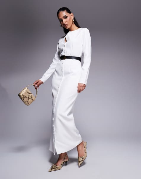 Esclusiva Kaiia - Vestito lungo sartoriale a maniche lunghe bianco con bottoni - view 1