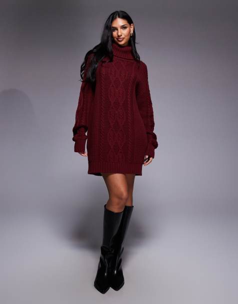 Esclusiva Kaiia - Vestito maglia accollato extra largo bordeaux a coste - view 1