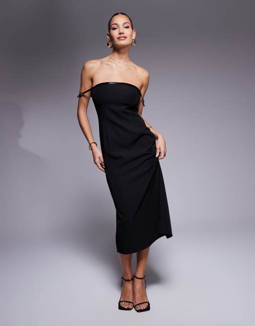 Esclusiva Kaiia - Vestito midi fasciante nero con scollo alla Bardot e fibbia