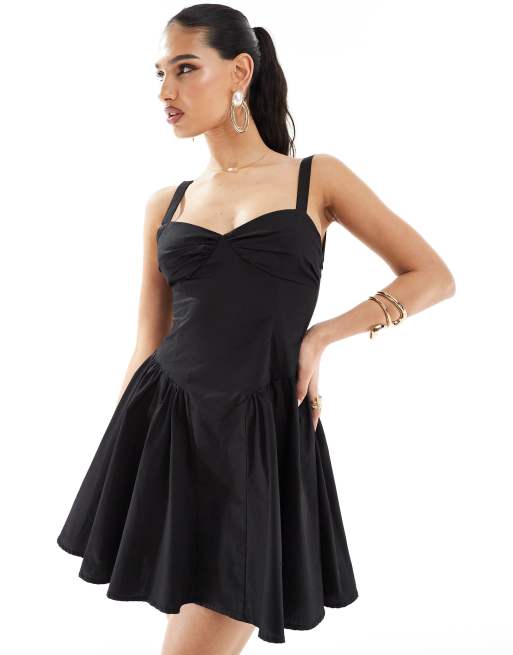 Esclusiva Kaiia - Vestito skater corto nero in misto cotone con scollo a cuore  , 4 di 4