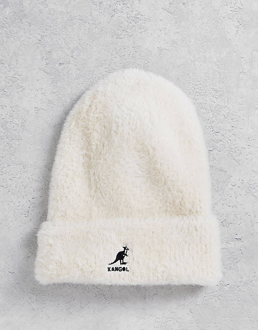 Esclusiva Kangol - Cappello da pescatore bianco in pelliccia sintetica con logo