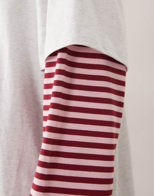 Esclusiva Lioness - Bloom - Maglietta oversize 2 in 1 a maniche lunghe a righe rosse e rosa in coordinato, 4 di 4