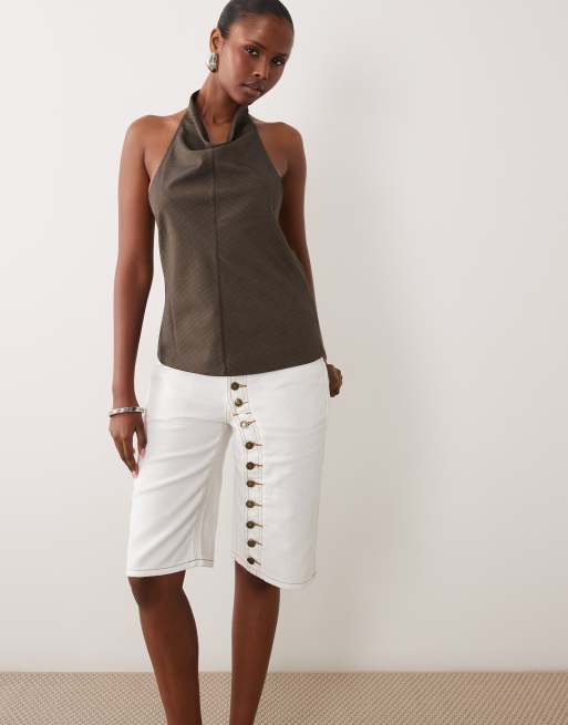 Esclusiva Lioness - Penny - Jorts comodi bianchi asimmetrici con bottoni, 5 di 5