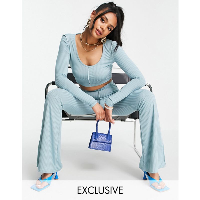 Coordinati Donna Esclusiva Missyempire - Pantaloni a fondo ampio blu con cuciture a contrasto in coordinato