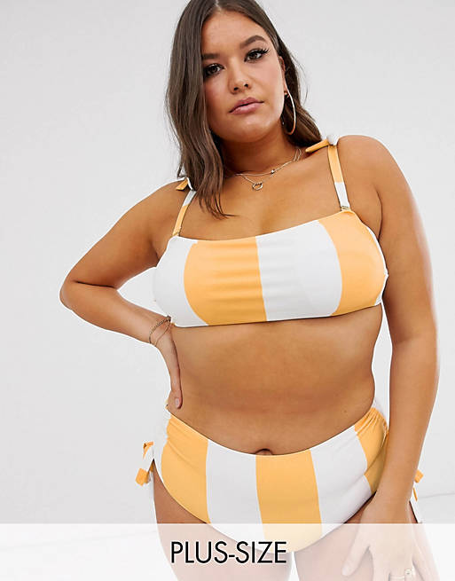 Esclusiva ModCloth - Shirley - Top bikini a fascia a righe arancioni