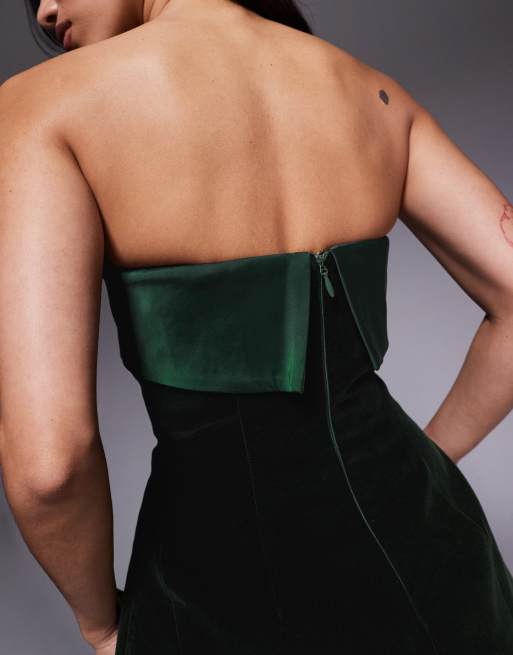 Esclusiva Murci - Vestito corto in velluto verde smeraldo con finiture in raso, 2 di 4