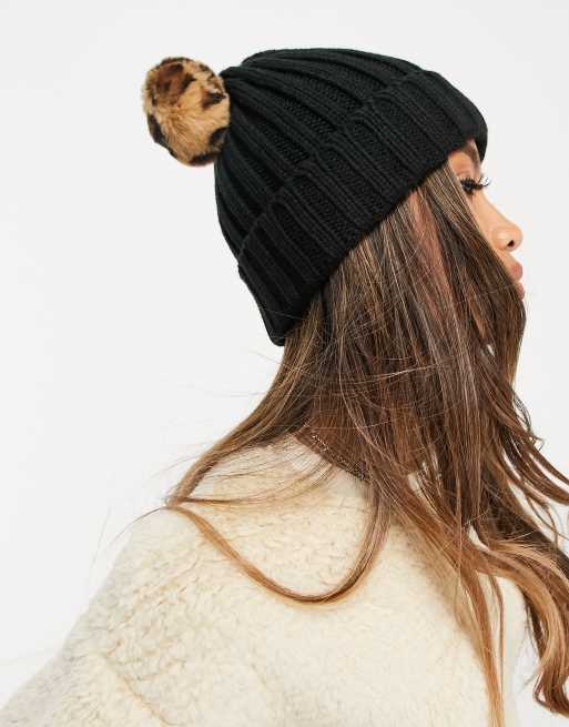 Esclusiva My Accessories London - Berretto nero con doppio pompon maculato, 2 di 4