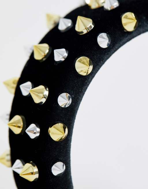 Esclusiva My Accessories London - Cerchietto con borchie in metallo misto, 3 di 4