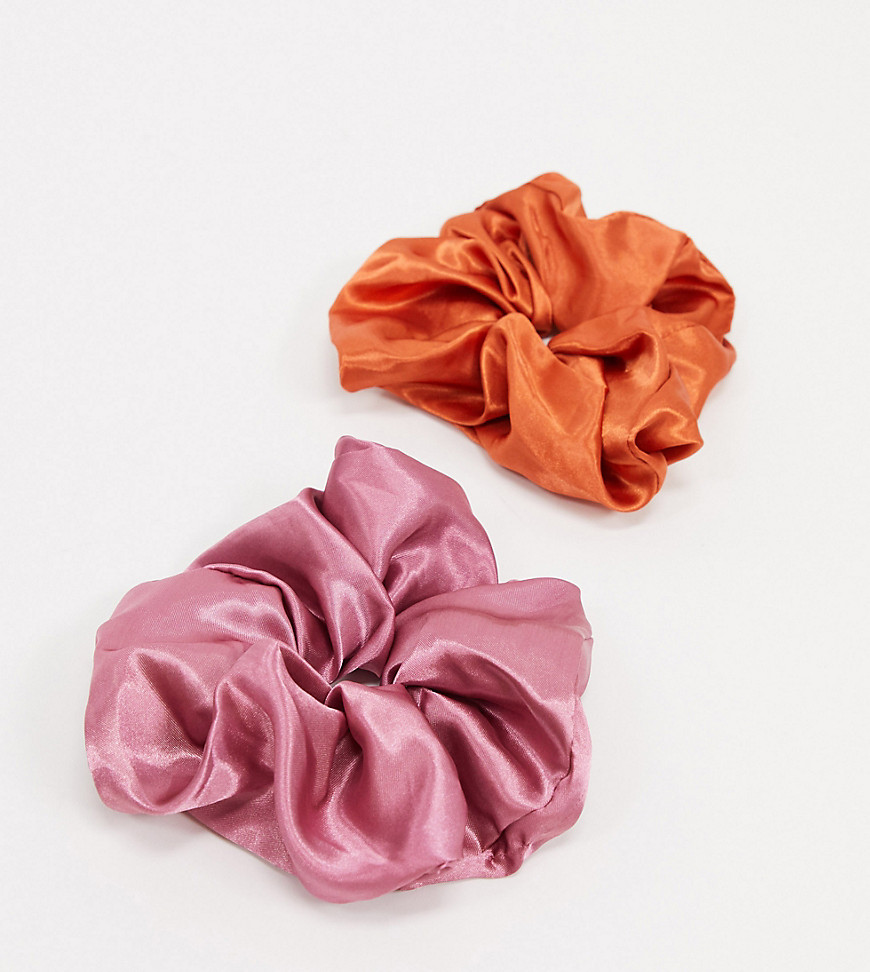 Esclusiva My Accessories London - Confezione da 2 elastici per capelli oversize in raso ruggine e rosa-Multicolore