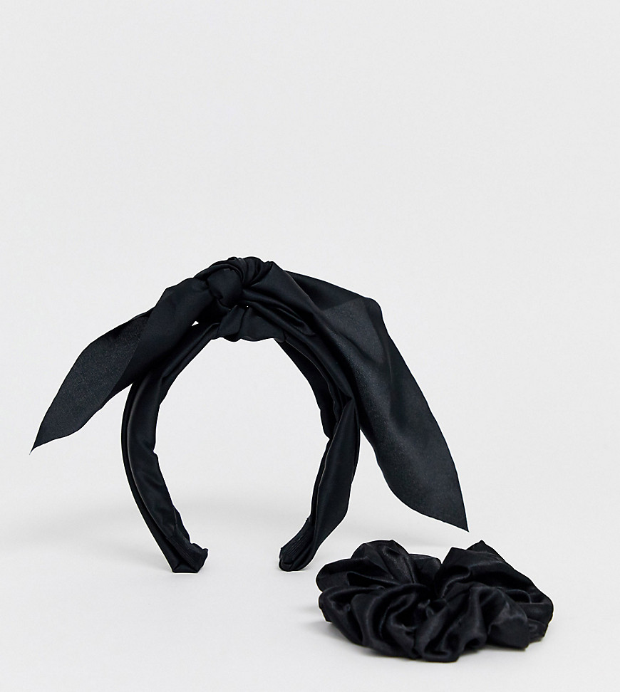 Esclusiva My Accessories London - Confezione multipack con cerchietto ed elastico per capelli in raso nero