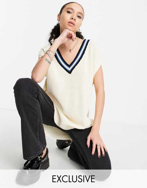 Esclusiva Noisy May - Canotta in maglia color crema con scollo a V
