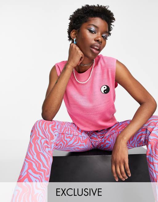 Esclusiva Noisy May - Canotta in maglia rosa con Yin e Yang