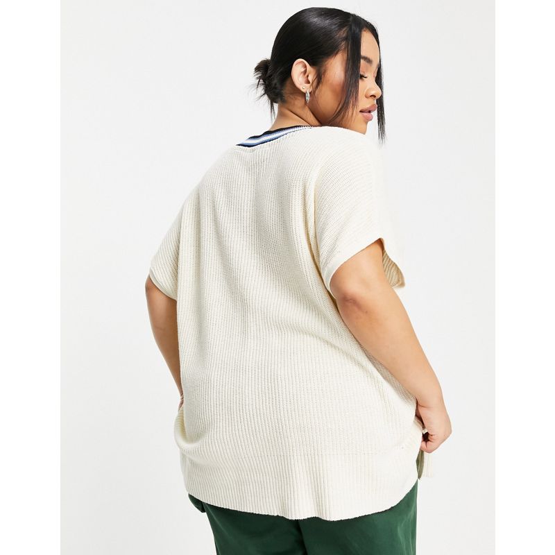 Donna T-shirt e Canotte Esclusiva Noisy May Curve - Canotta in maglia color crema con scollo a V