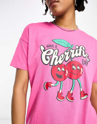 T-shirt rosa acceso con stampa di ciliegie - Only Tall T-shirt donna  - immagine3