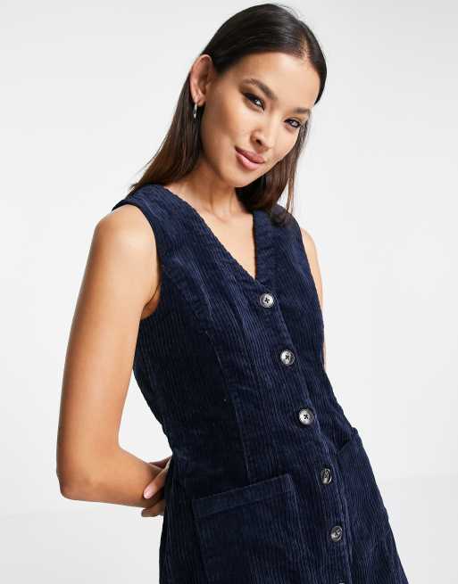 Esclusiva Only - Vestito scamiciato in velluto a coste blu navy, 3 di 4