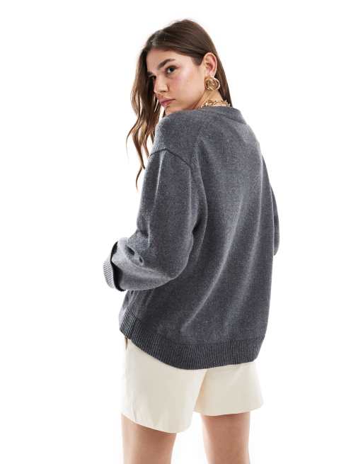 Esclusiva & Other Stories - Cardigan in misto lana grigio scuro con maniche risvoltate, 3 di 4