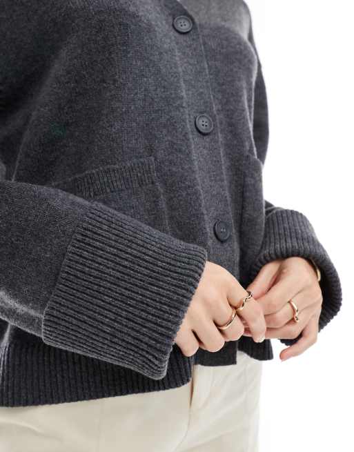 Esclusiva & Other Stories - Cardigan in misto lana grigio scuro con maniche risvoltate, 4 di 4