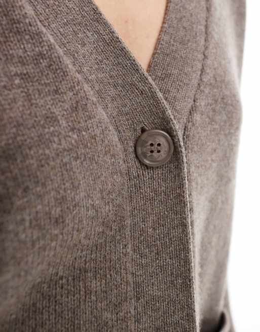 Esclusiva & Other Stories - Cardigan in misto lana marrone talpa con maniche risvoltate, 2 di 4
