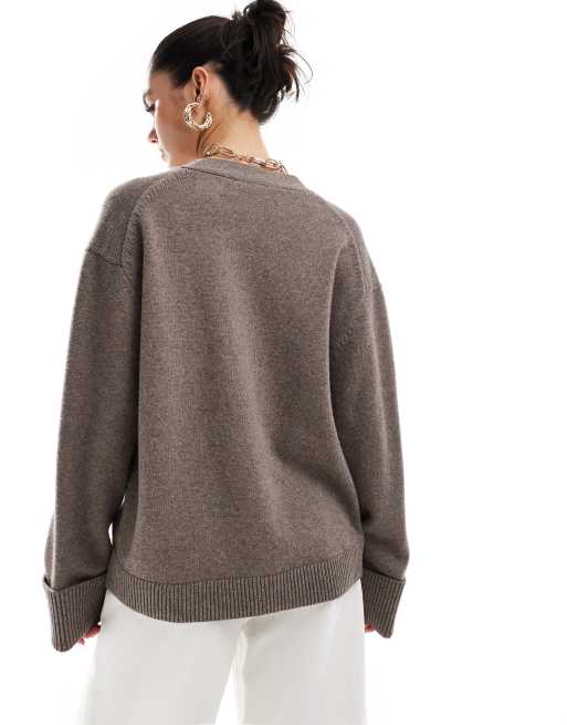 Esclusiva & Other Stories - Cardigan in misto lana marrone talpa con maniche risvoltate, 4 di 4